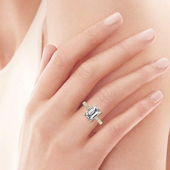 Emerald Cut Lab Grown Diamond Engagement Ring With Sidestones