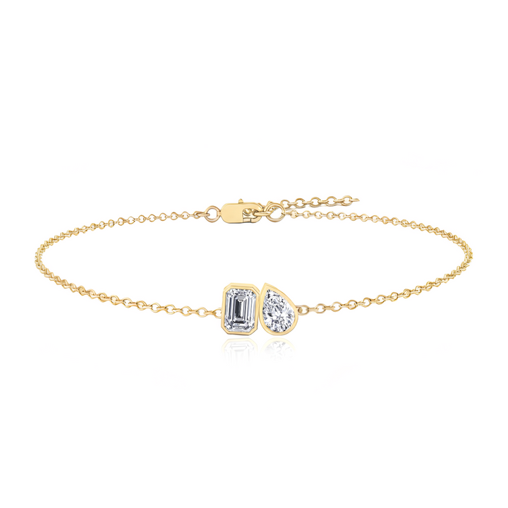 YG Emerald & Pear Shape in Bezel Set Lab Grown Diamond Bracelet front view