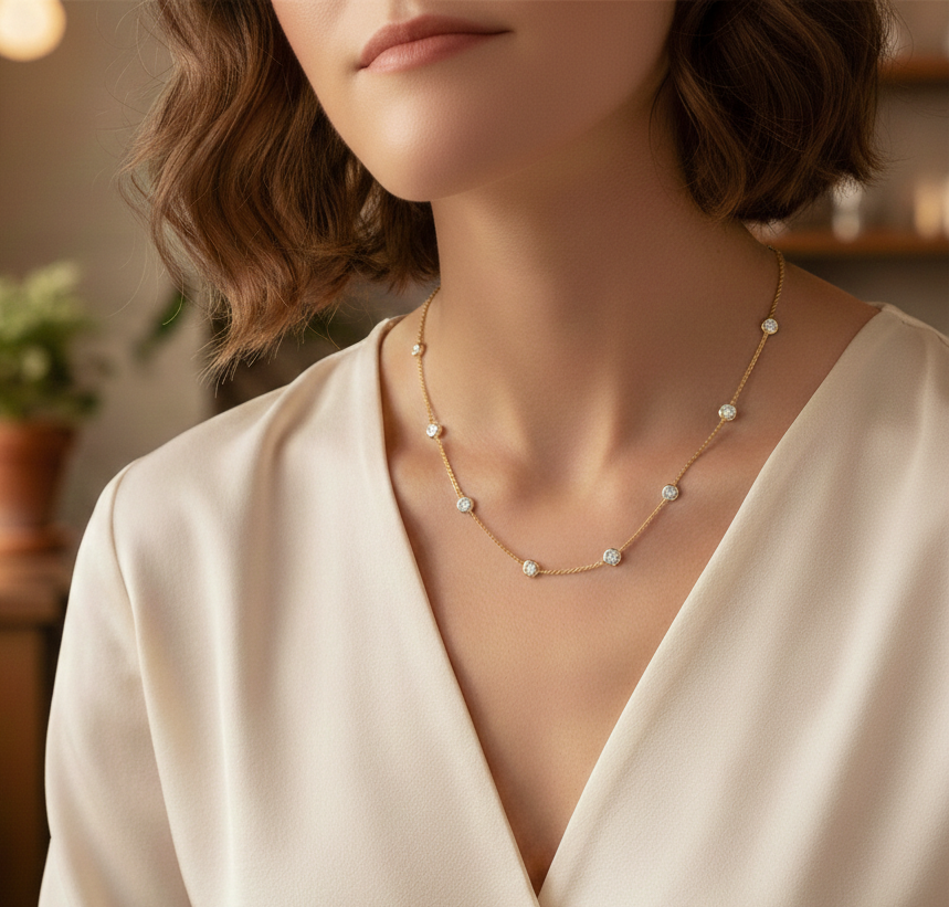 YG Round Shape Diamond By The Yard Necklace lifestye image