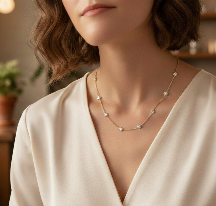 YG Round Shape Diamond By The Yard Necklace lifestye image