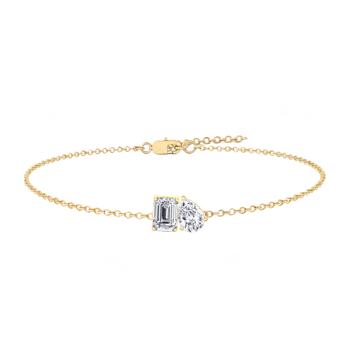 YG Emerald & Pear Shape 4-Prong Lab Grown Diamond Tennis Bracelet Front view
