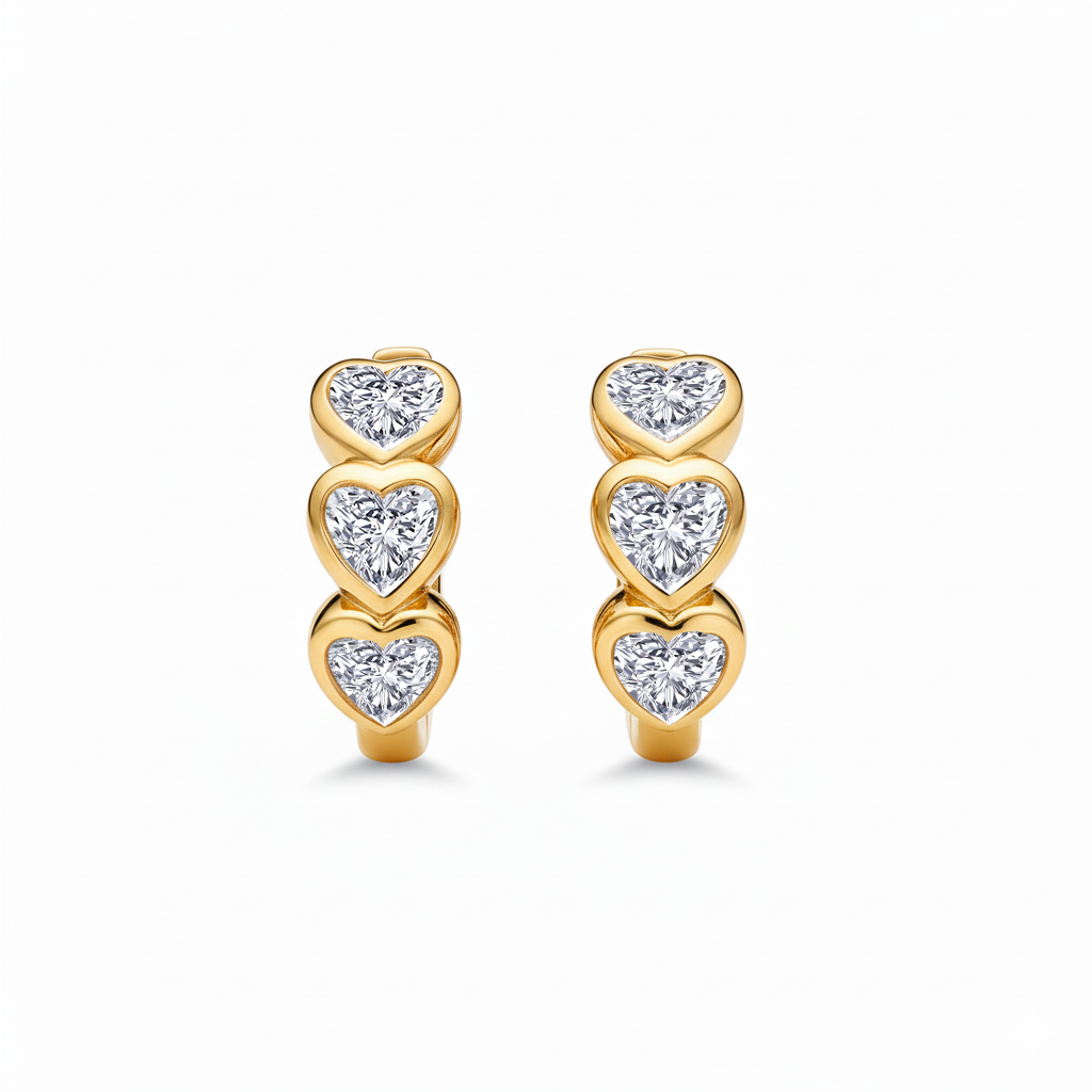 Yellow Gold Heart Shape Lab Grown Diamond Hoop Earrings front view