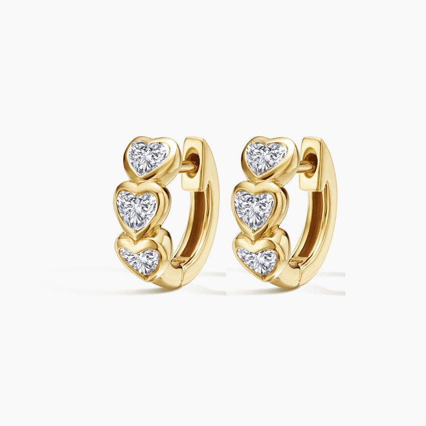 Yellow Gold Heart Shape Lab Grown Diamond Hoop Earrings side view