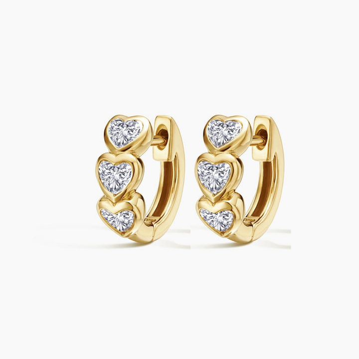 Yellow Gold Heart Shape Lab Grown Diamond Hoop Earrings side view
