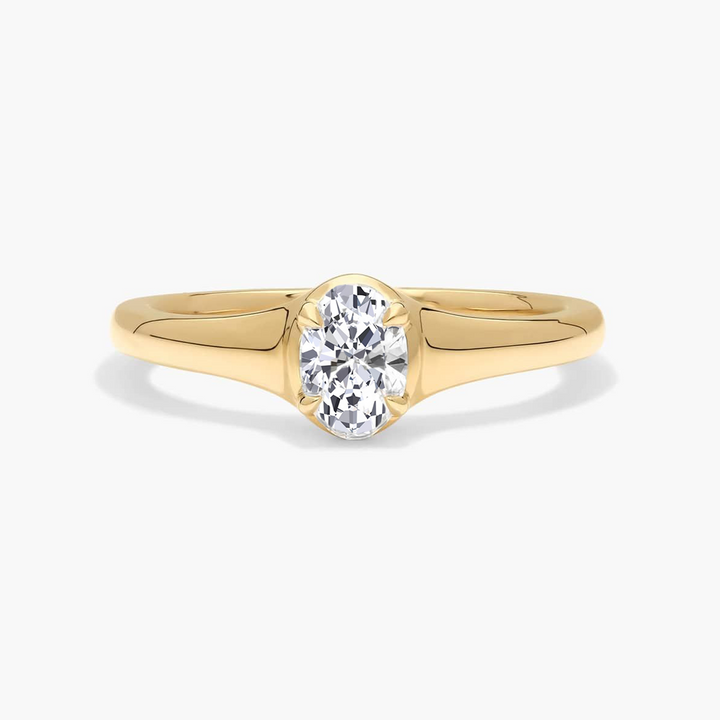 Yellow Gold Oval Shape Solitaire Lab Grown Diamond Engagement Ring Front View