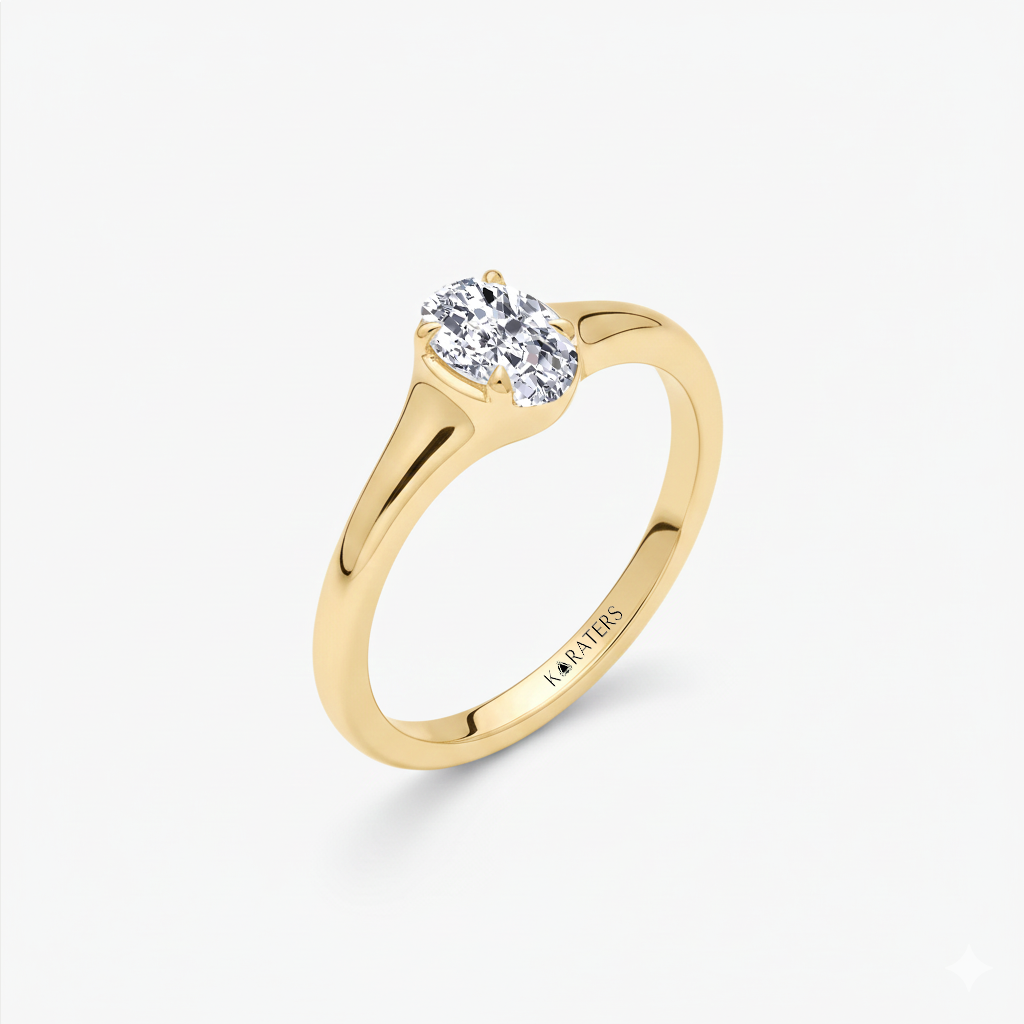 Yellow Gold Oval Shape Solitaire Lab Grown Diamond Engagement Ring Side View