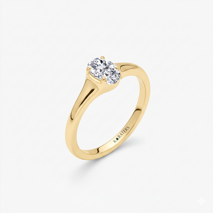 Yellow Gold Oval Shape Solitaire Lab Grown Diamond Engagement Ring Side View