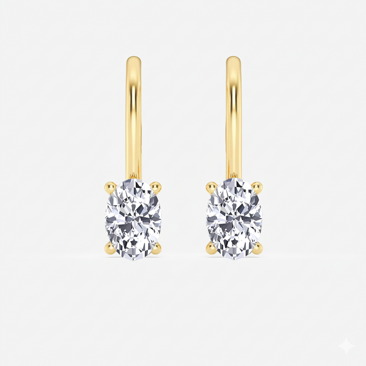 Yellow Gold Oval Shape Lab Grown Diamond Lever Back Earrings front view