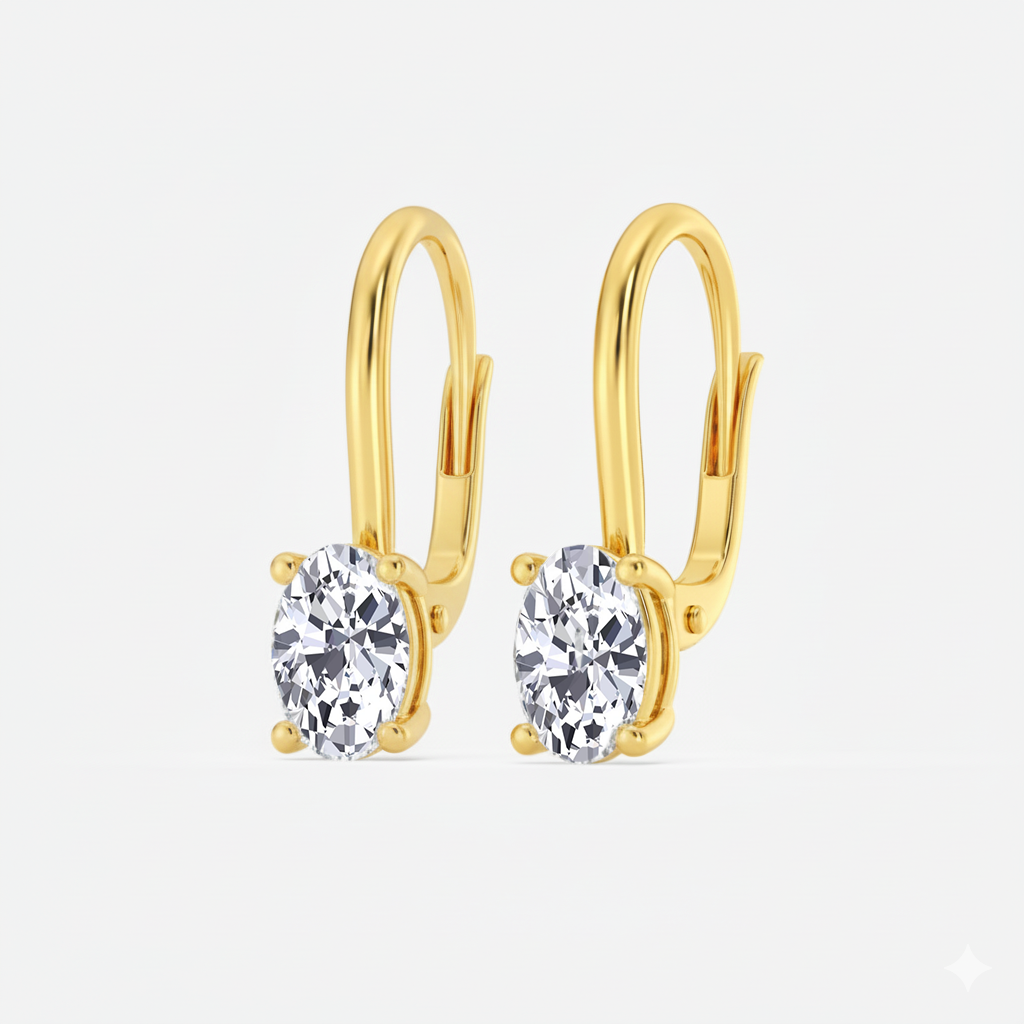 Yellow Gold Oval Shape Lab Grown Diamond Lever Back Earrings side view