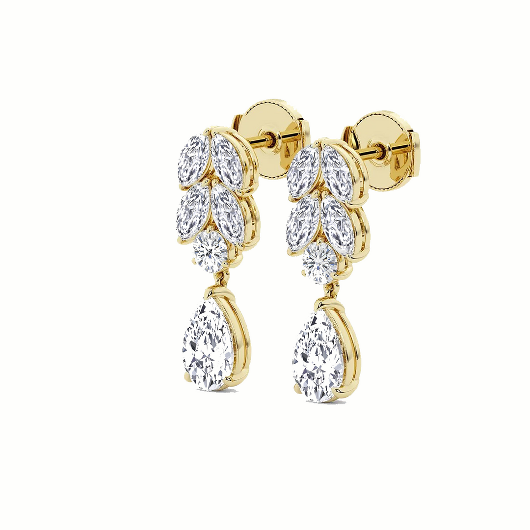 Yellow Gold Pear Lab Grown Diamond Prong Setting Drop Earring side view