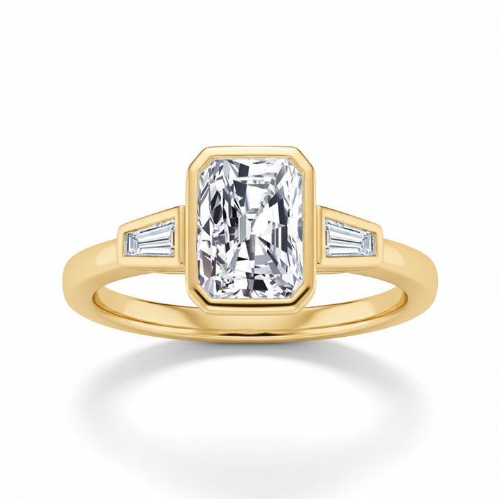 Yellow Gold Radiant Cut Bezel Setting Lab Grown  Engagement Ring front view