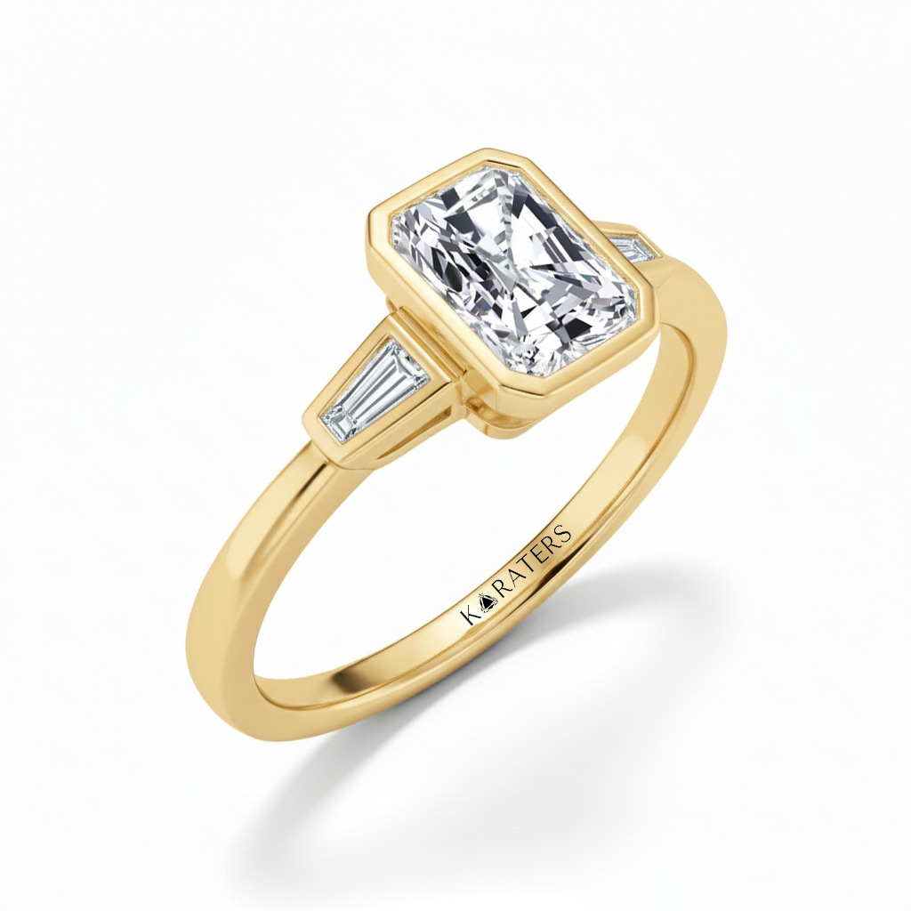 Yellow Gold Radiant Cut Bezel Setting Lab Grown  Engagement Ring side view