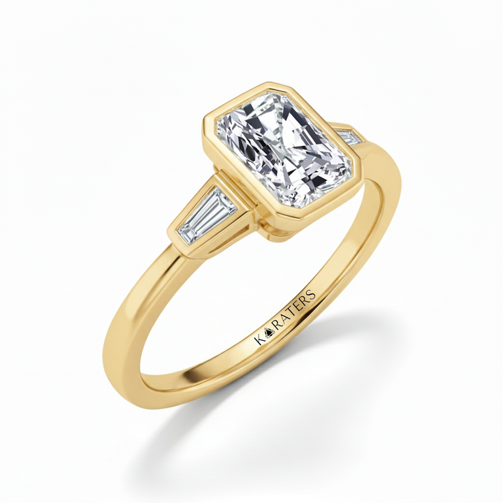 Yellow Gold Radiant Cut Bezel Setting Lab Grown  Engagement Ring side view