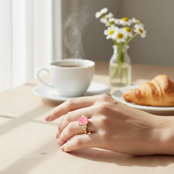 Yellow Gold Pink Radiant Cut Ring  lifestyle