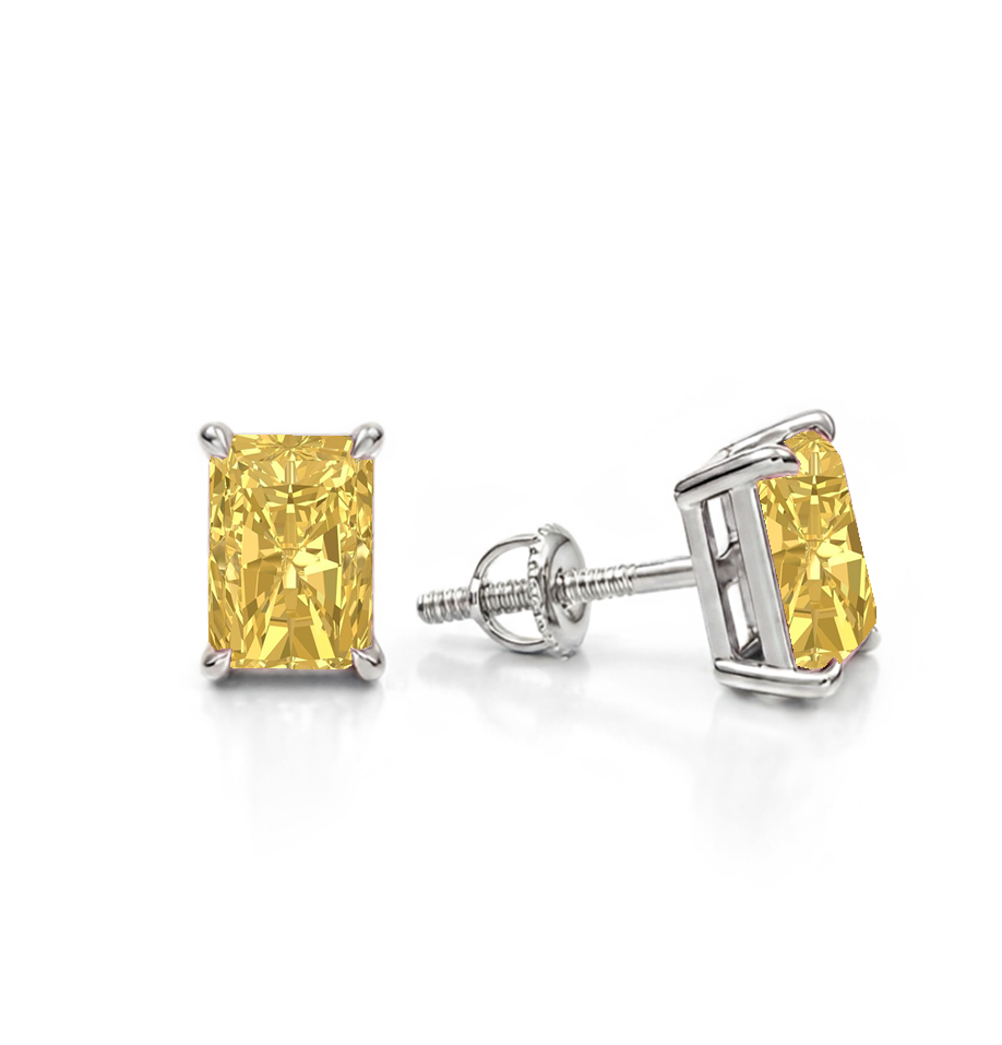 Fancy Yellow Radiant Cut Lab Grown Diamond Studs WG