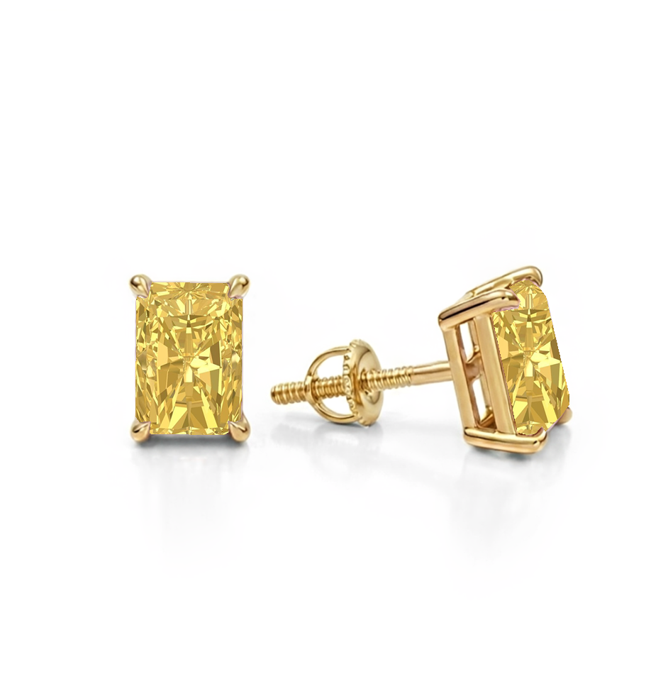 Fancy Yellow Radiant Cut Lab Grown Diamond Studs YG
