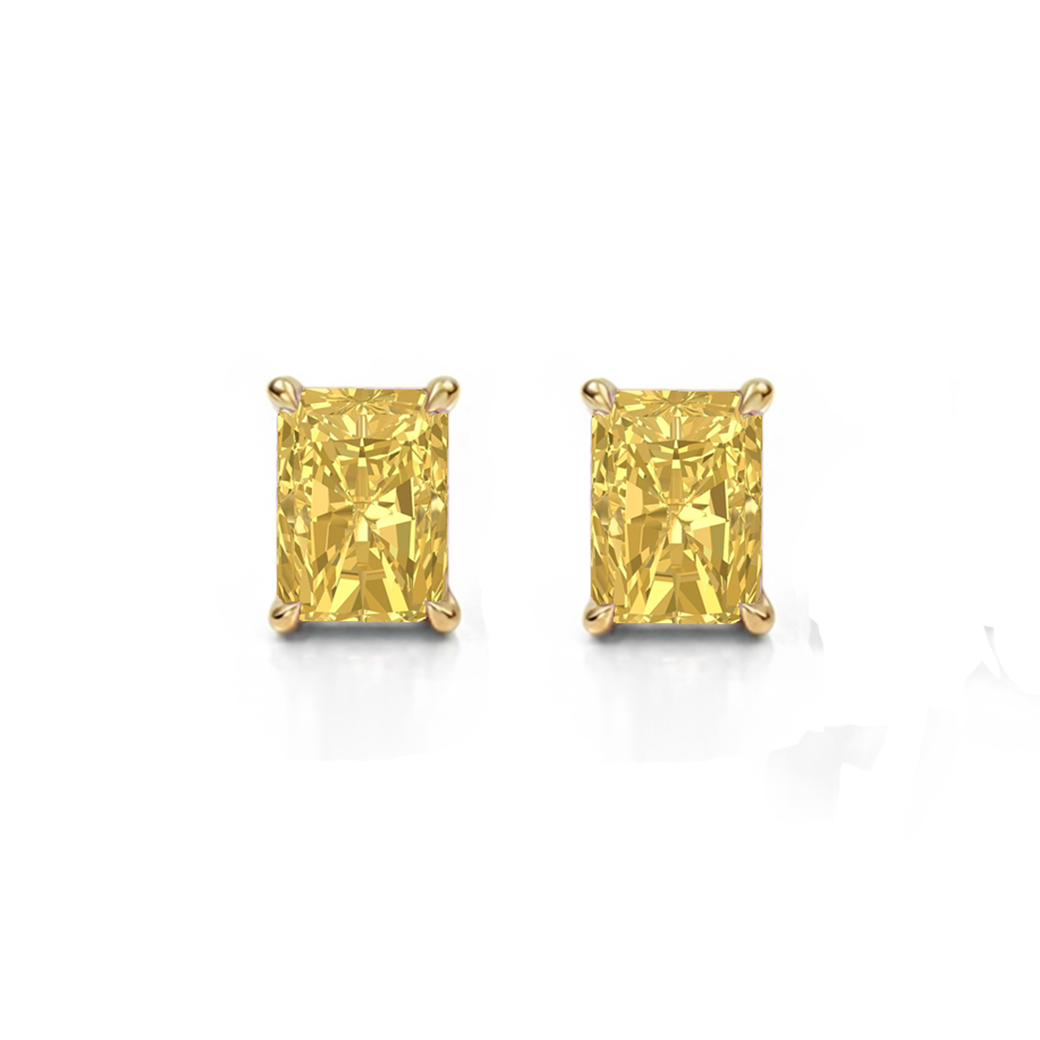 Fancy Yellow Radiant Cut Lab Grown Diamond Studs YG 2