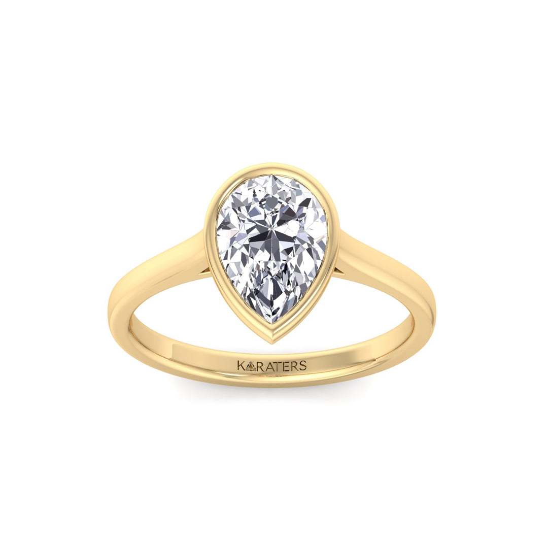 Bezel Set Pear Shape Lab-Grown Diamond Engagement Ring Yellow Gold 14K 18K