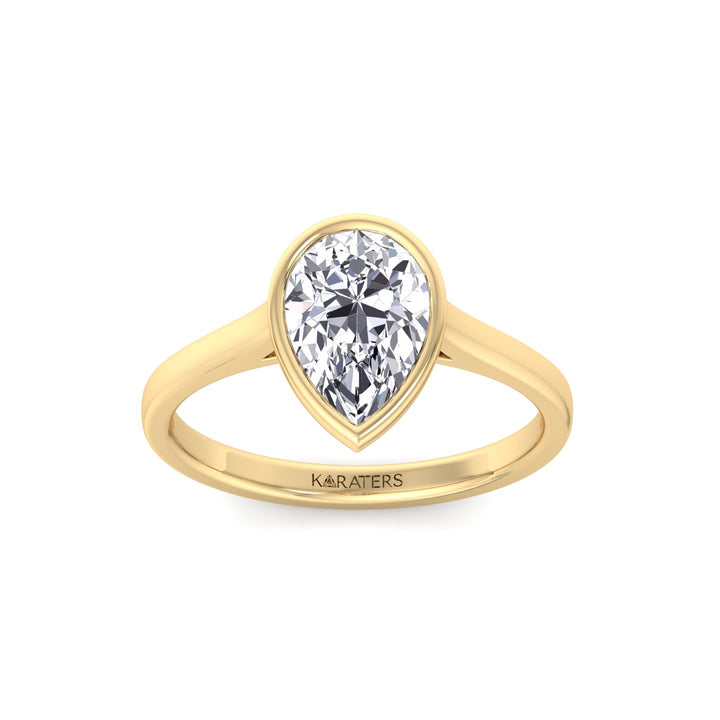 Bezel Set Pear Shape Lab-Grown Diamond Engagement Ring Yellow Gold 14K 18K