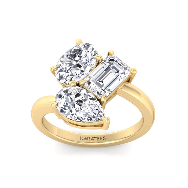 Toi et Moi Three Stone - Pear, Oval & Round Lab Grown Diamond Engagement Ring Yellow Gold 14K 18K