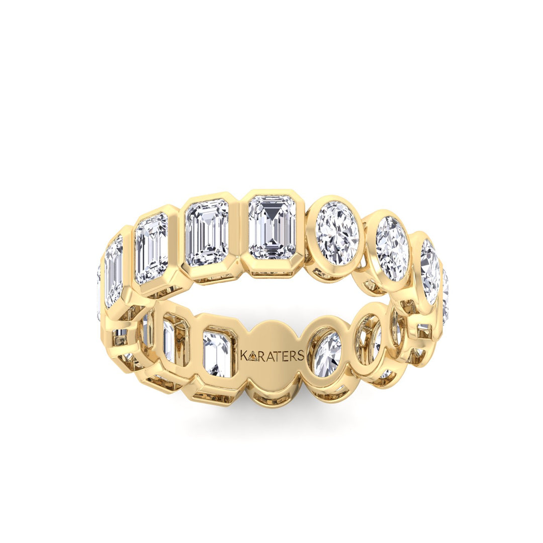 Double Shape - Bezel Set Emerald and Oval Cut Lab Grown Diamond Eternity Band