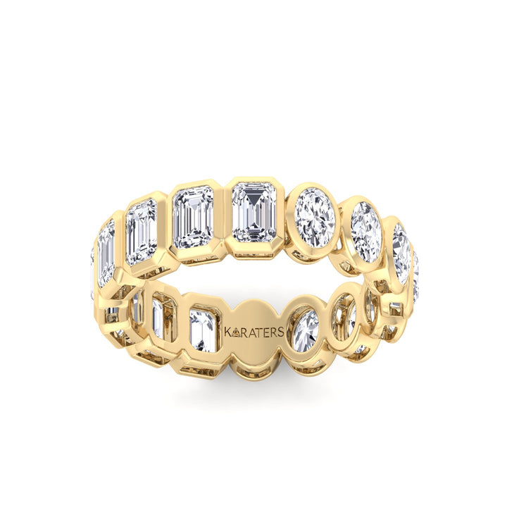 Double Shape - Bezel Set Emerald and Oval Cut Lab Grown Diamond Eternity Band