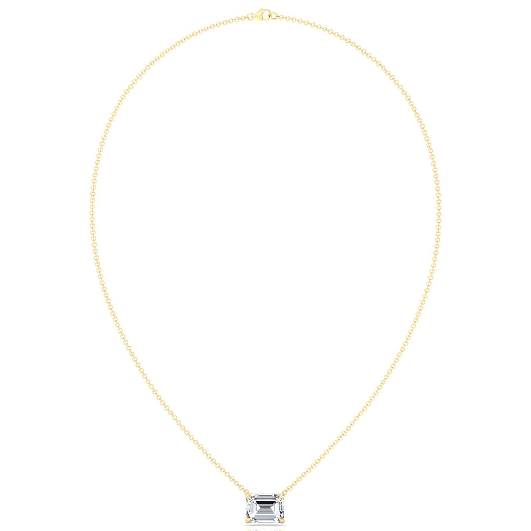 Floating Emerald Shape Lab Grown Diamond Pendant Yellow Gold 14K 18K