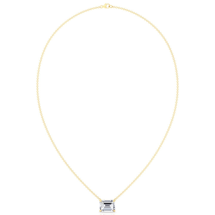 Floating Emerald Shape Lab Grown Diamond Pendant Yellow Gold 14K 18K