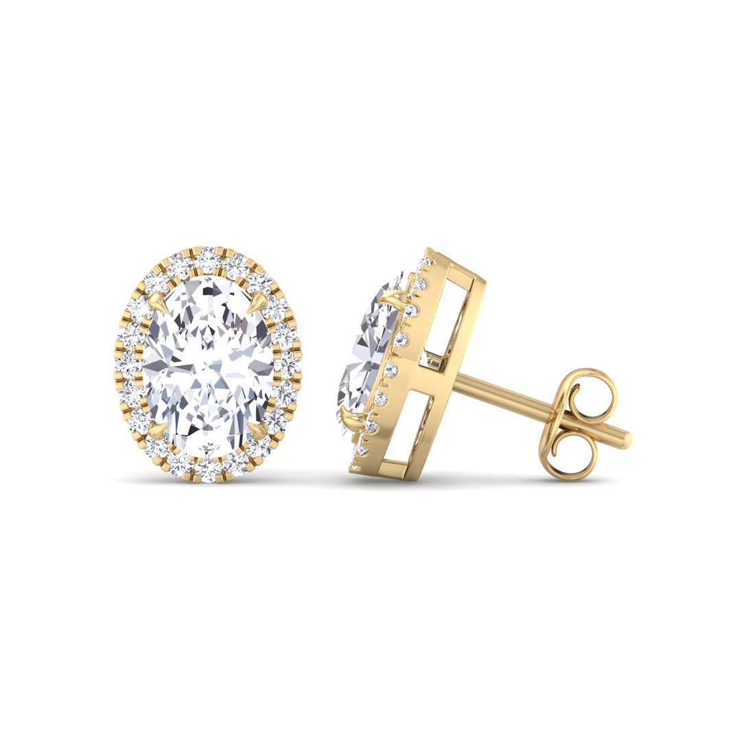 Oval Shape Lab Grown Diamond Halo Studs Yellow Gold 18K
