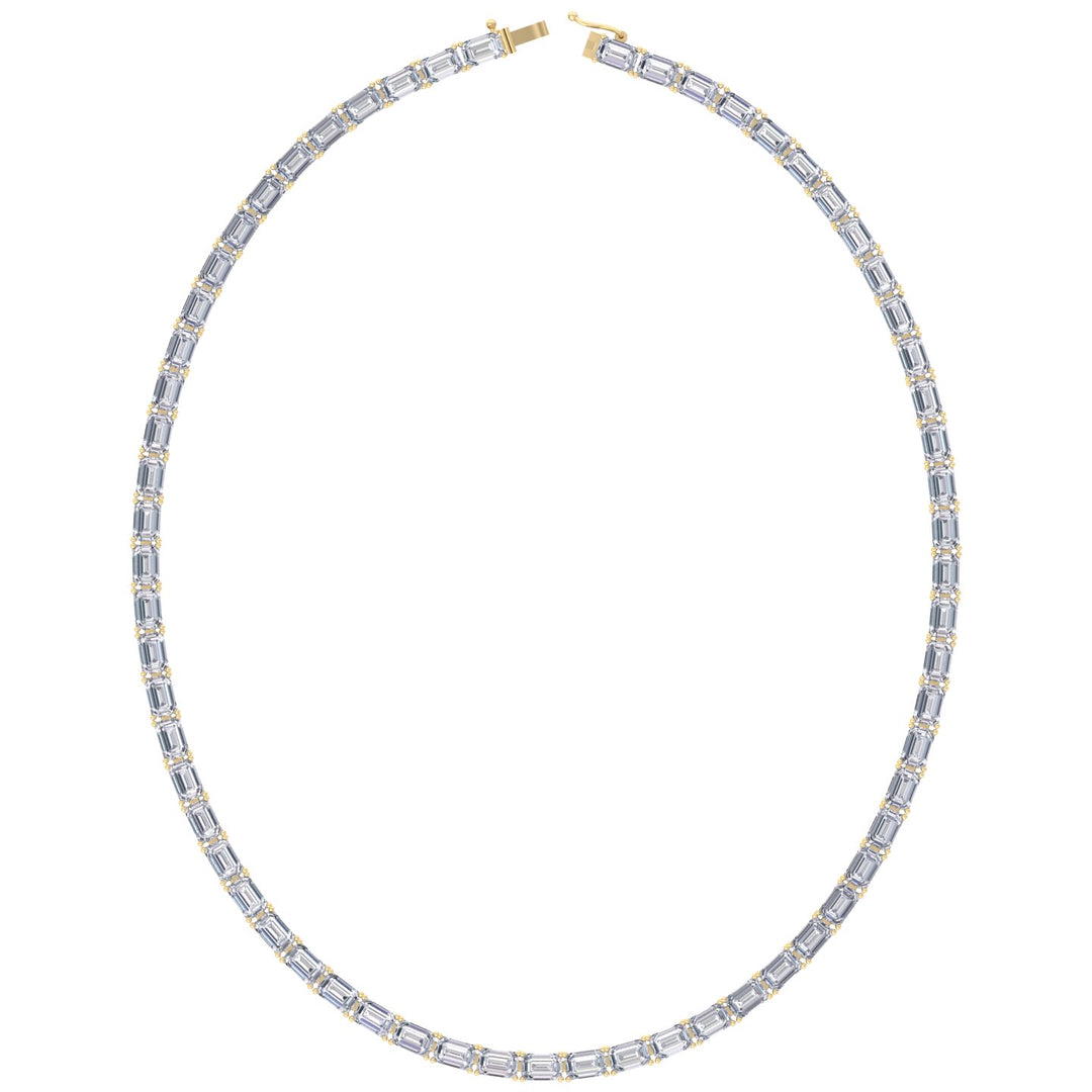 East-West Emerald Cut Lab Grown Diamond Tennis Necklace Yellow Gold 14K 18K