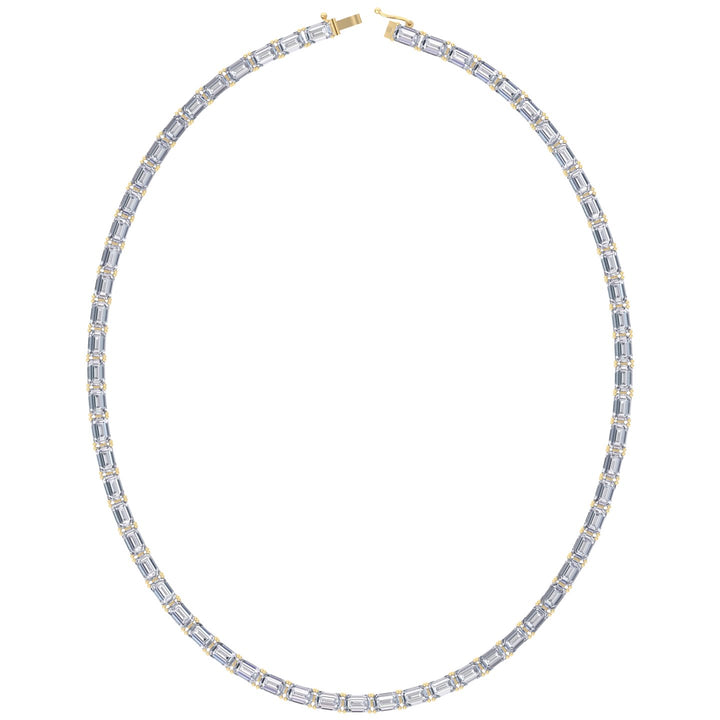 East-West Emerald Cut Lab Grown Diamond Tennis Necklace Yellow Gold 14K 18K