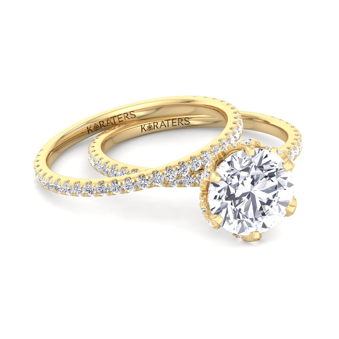4.40CT Total Weight Round Halo Lab Grown Diamond Wedding Set Yellow Gold 14K