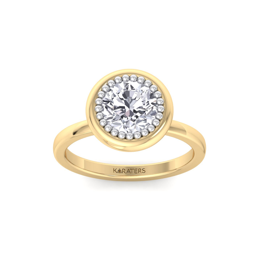 Halo Bezel Set Bubble with Round Shape Lab-Grown Diamond Engagement Ring Yellow Gold 14K 18K
