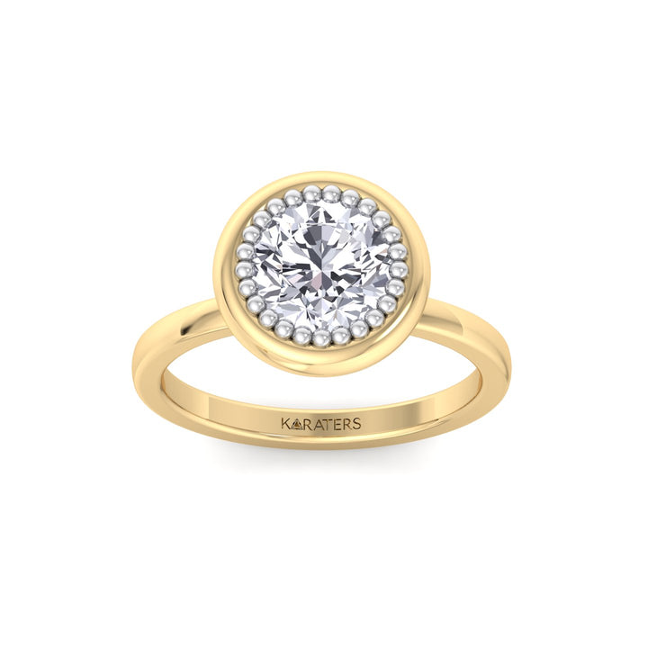 Halo Bezel Set Bubble with Round Shape Lab-Grown Diamond Engagement Ring Yellow Gold 14K 18K