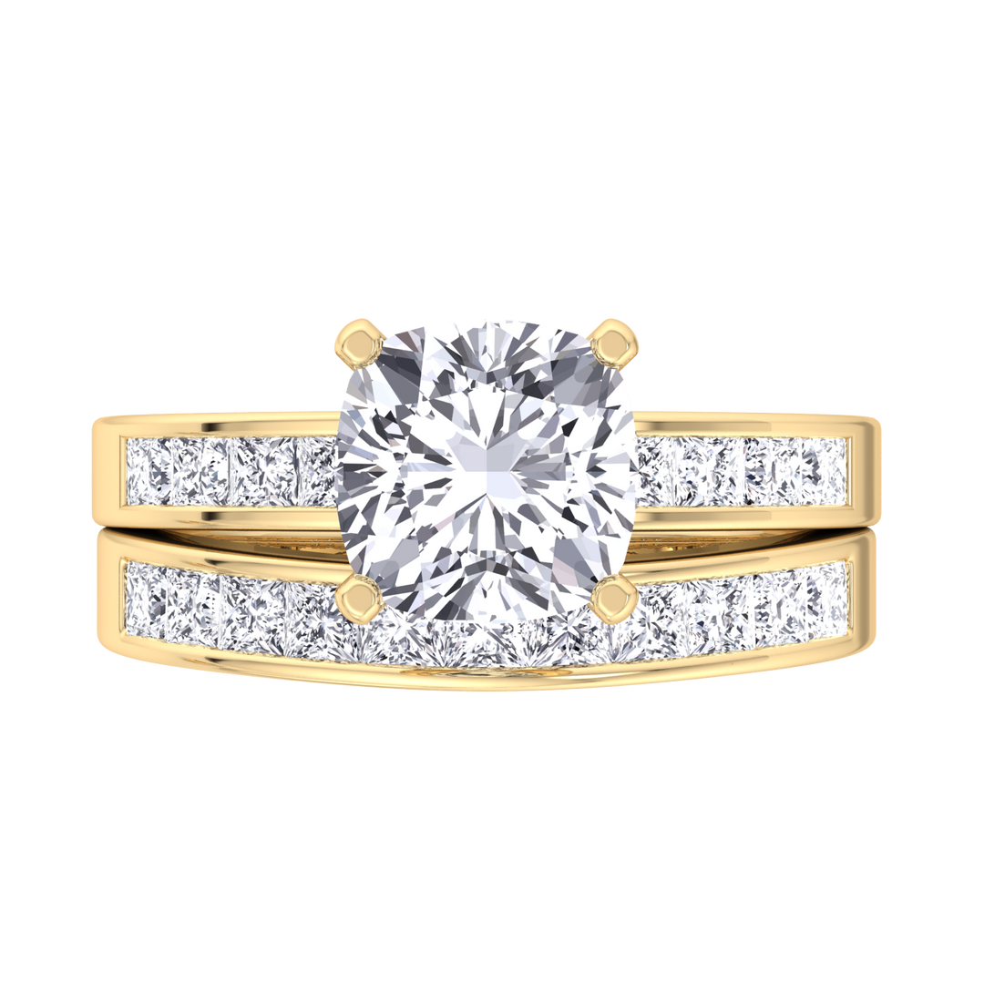 3.85CT Total Weight Channel Stye Lab Grown Diamond Wedding Set Yellow Gold 14K 18K