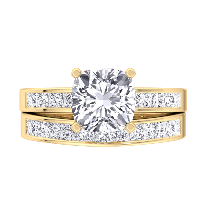 3.85CT Total Weight Channel Stye Lab Grown Diamond Wedding Set Yellow Gold 14K 18K