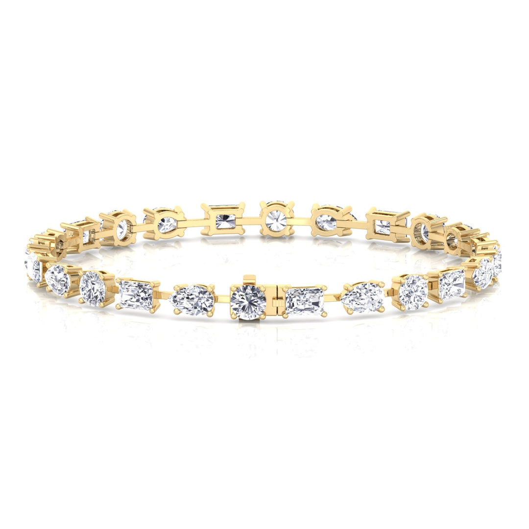 Multi Shape Lab Grown Diamond Tennis Bracelet 14K Solid Gold (Round, Pear & Emerald)