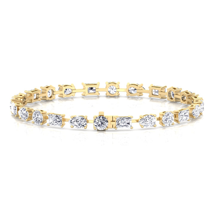 Multi Shape Lab Grown Diamond Tennis Bracelet 14K Solid Gold (Round, Pear & Emerald)