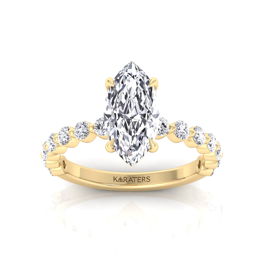 Veloma - Marquise Shape Lab Grown Diamond Engagement Ring with Round Single Prong Side Stones