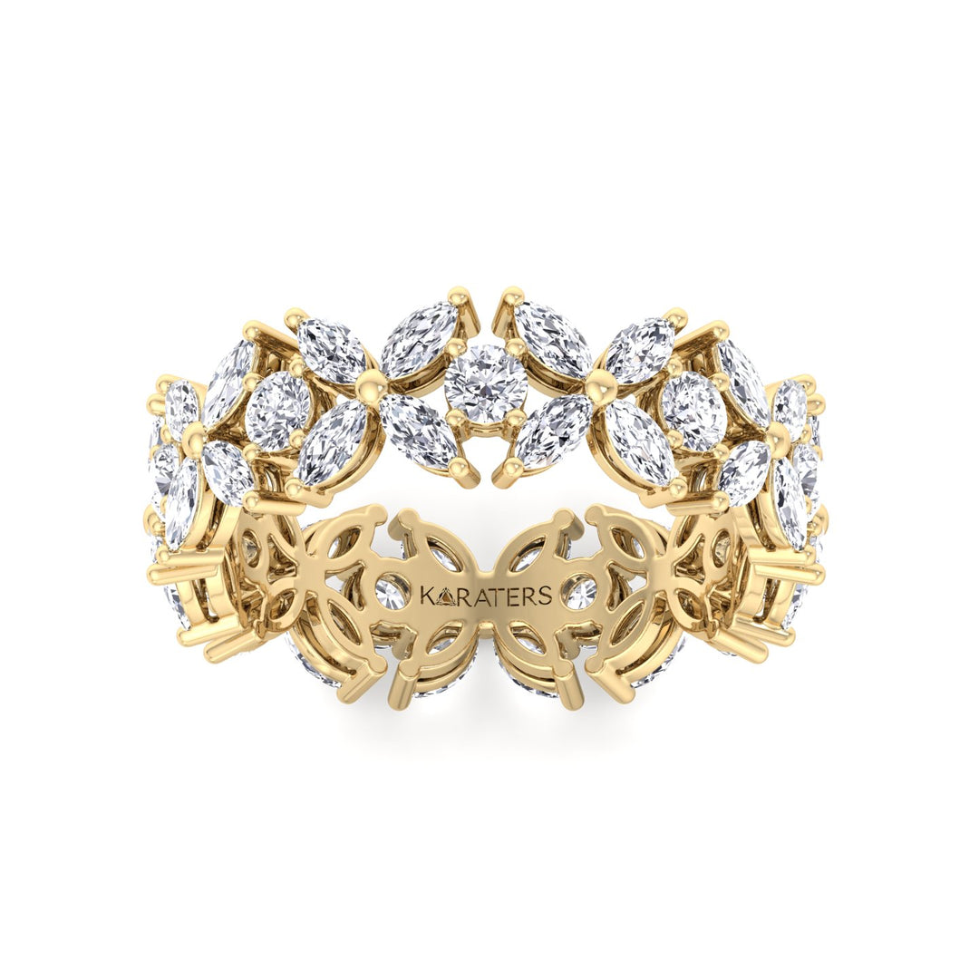 Marquise and Round Shape Lab Grown Diamond Eternity Band Yellow Gold 14K 18K