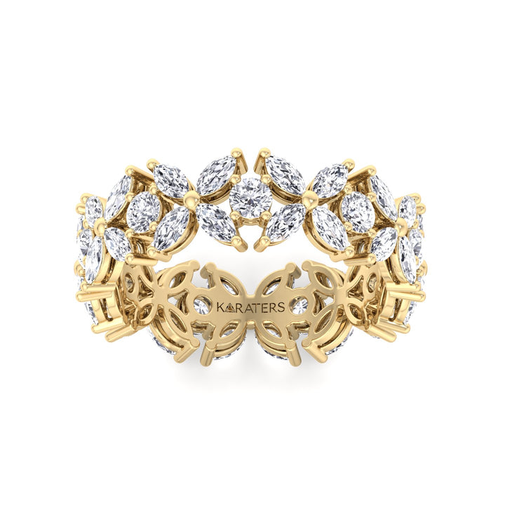 Marquise and Round Shape Lab Grown Diamond Eternity Band Yellow Gold 14K 18K