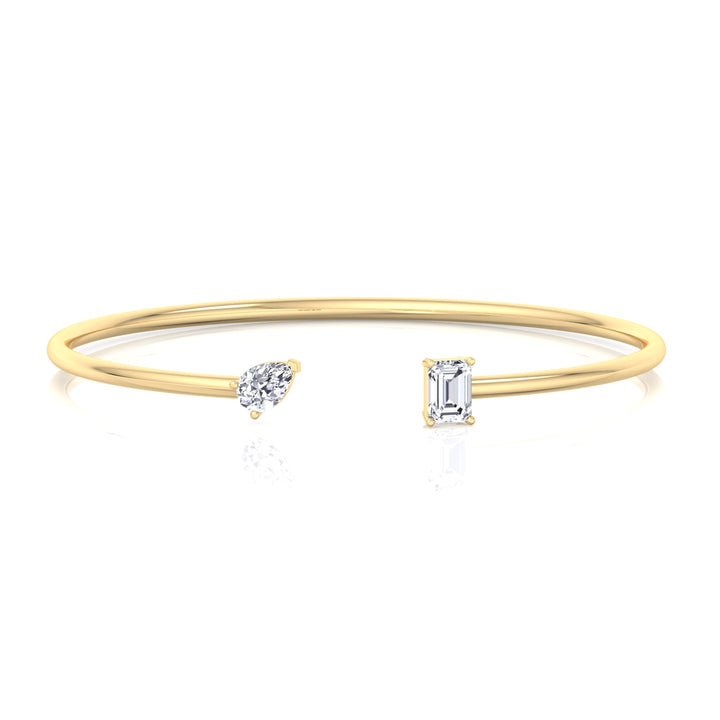 Flexible Gold Toi Et Moi Bangle with Pear & Emerald Shape Lab Grown Diamonds