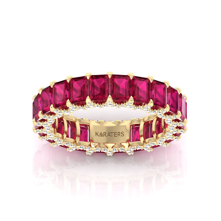 Emerald Cut Lab Grown Ruby Eternity Band - 14K- 18K -Yellow Gold - 3CT 
