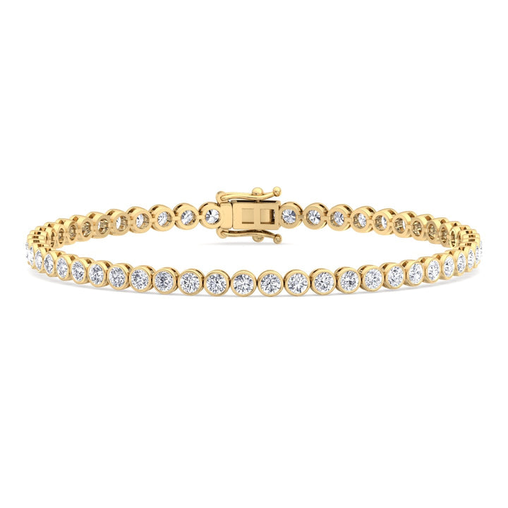 Round Shape Lab Grown Diamond Bezel Set Tennis Bracelet 14K Solid Gold