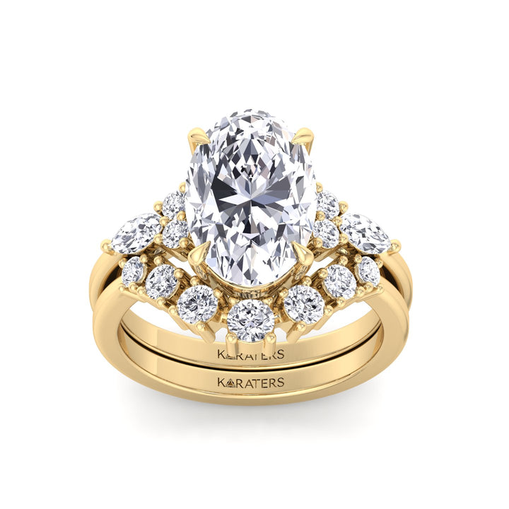 3.63CT Total Weight Oval with Side Stones Grown Diamond Wedding Set  Yellow Gold 14K 18K