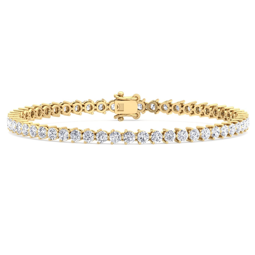 3 Prong Round Cut Lab Grown Diamond Tennis Bracelet 18K Solid Gold