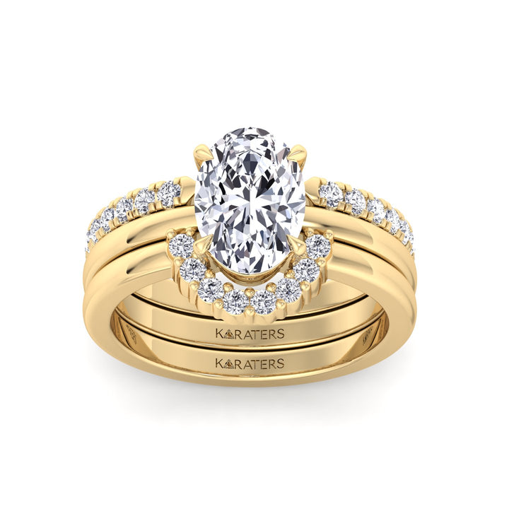 3.95CT Total Weight Oval Shape Lab Grown Diamond Wedding Set Yellow  Gold 14K 18K