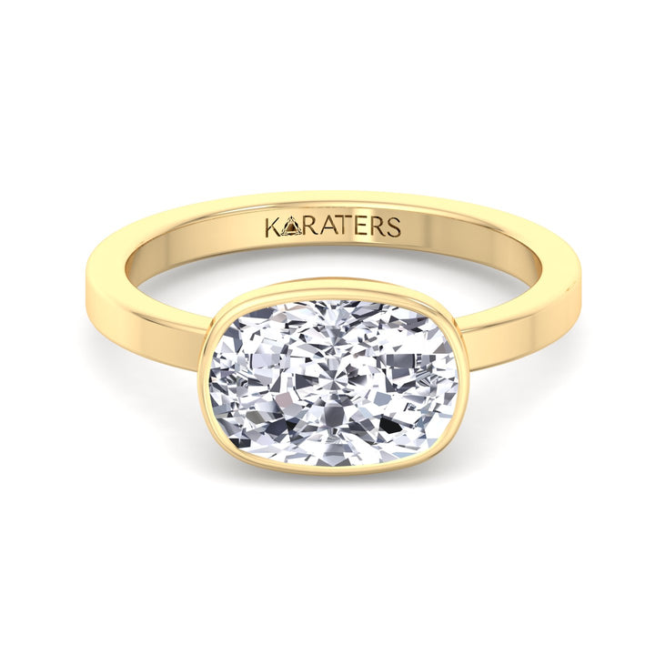 Elongated Cushion Cut East West Lab Grown Diamond Bezel Engagement Ring