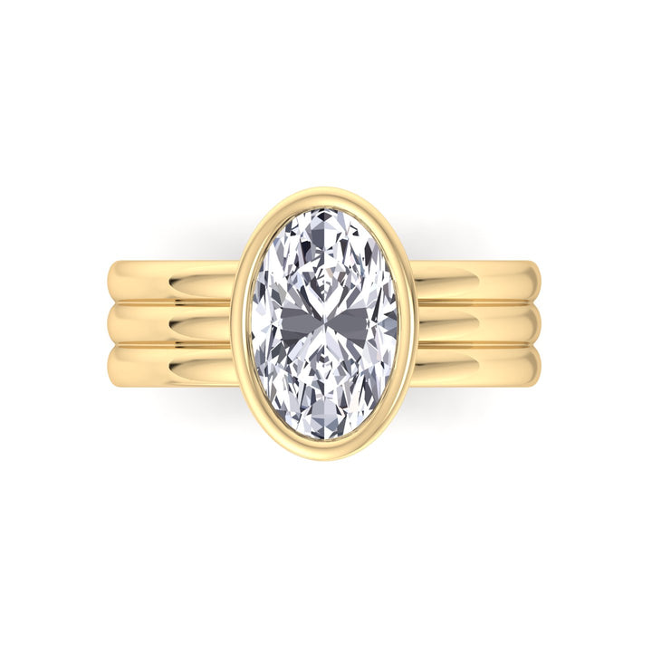 Triple Band Oval Shape Lab-Grown Diamond Engagement Ring Yellow Gold 14K 18K