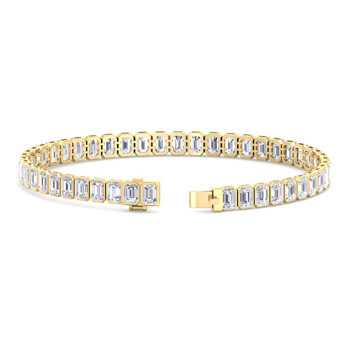 Bezel Set Emerald Shape Lab Grown Diamond Tennis Bracelet 14K Solid Gold